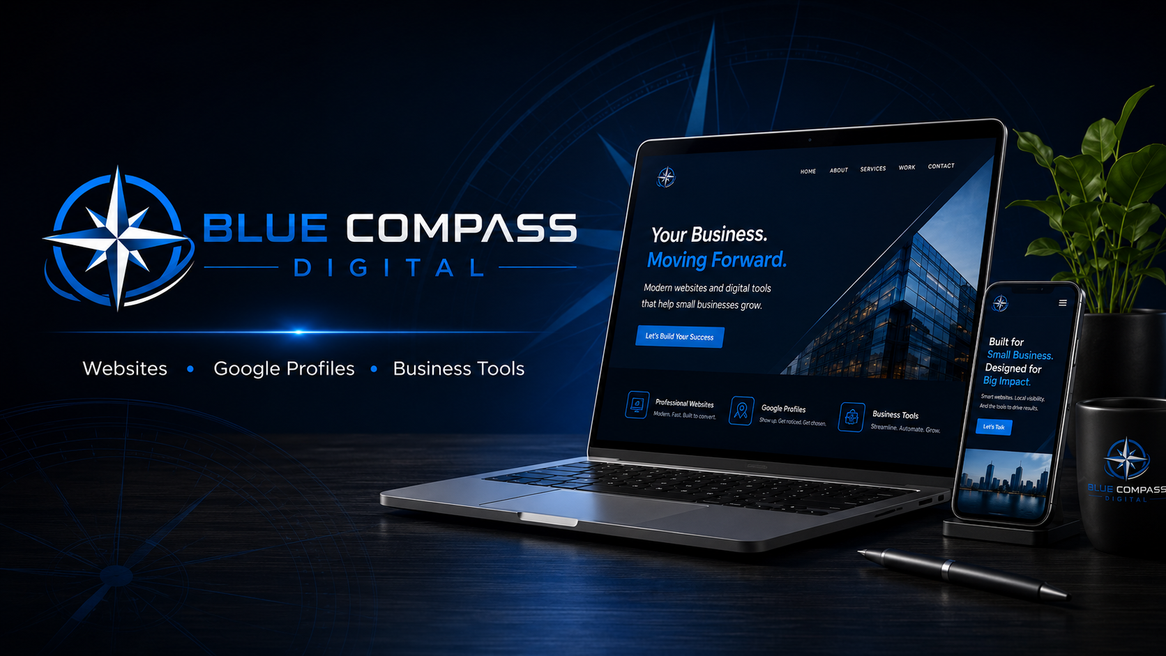 Blue Compass Digital presentation of professional website on devices