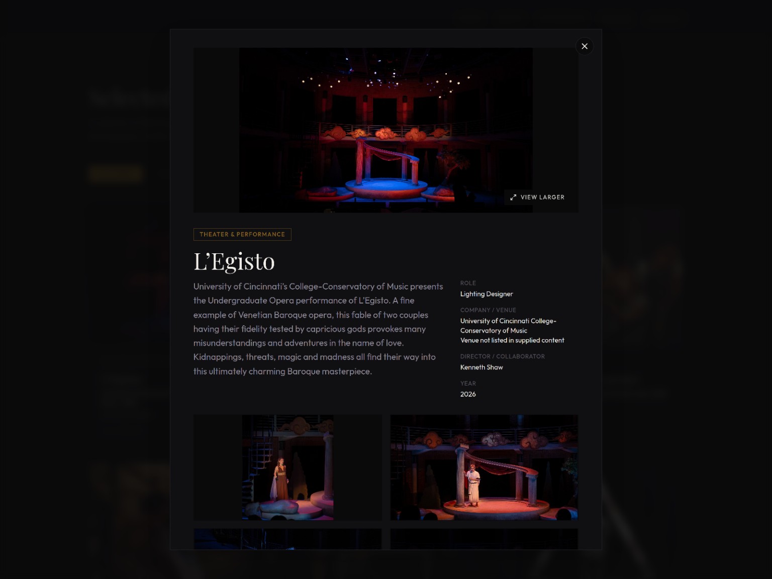Professional lighting design portfolio homepage