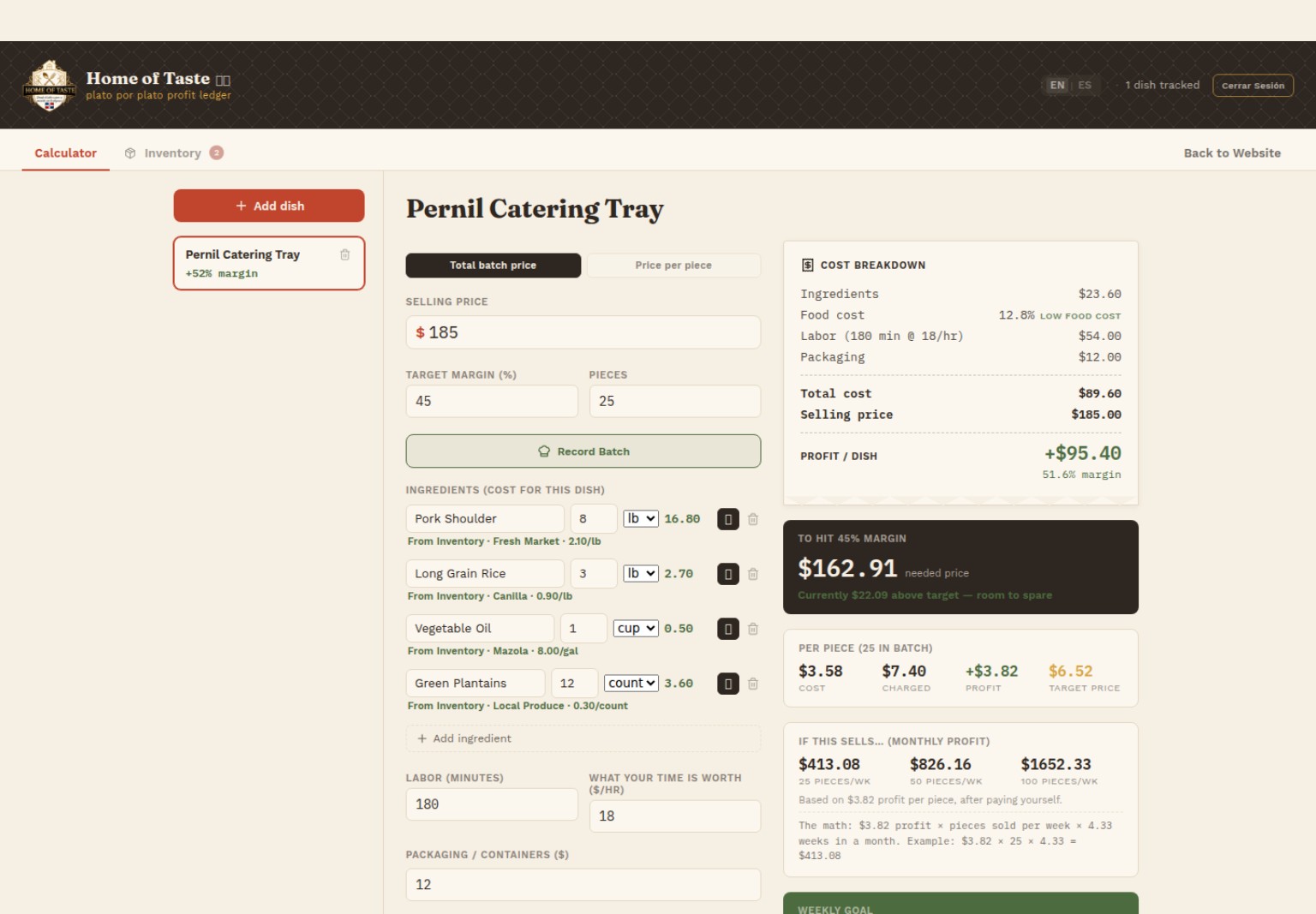 View Home of Taste catering menu and quote builder larger